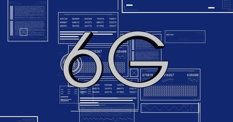 6G Technology Banner with Data Interface on Blue Background - Download Free Stock Images Pikwizard.com
