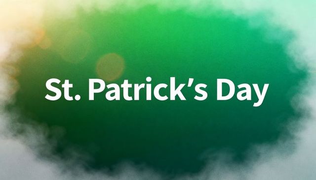 St. Patrick's day minimal emerald gradient banner with centered bold white wordmark
