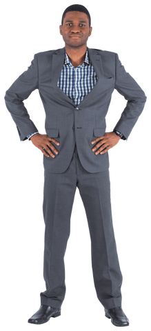 Confident African American Businessman Standing with Hands on Hips, Transparent Background