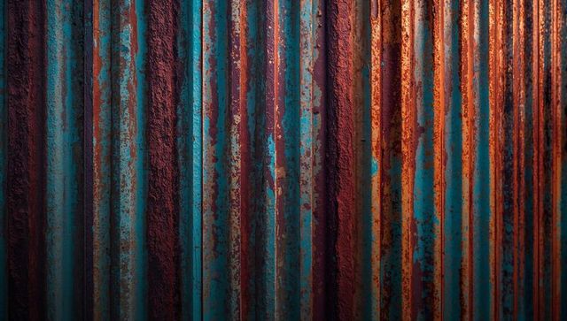 Weathered Corrugated Metal with Teal Paint and Rust