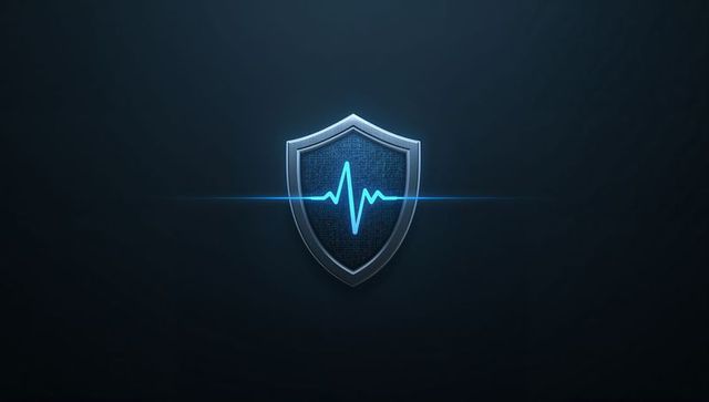 Neon ECG Shield Protecting Digital Networks and System Health with Futuristic Glow