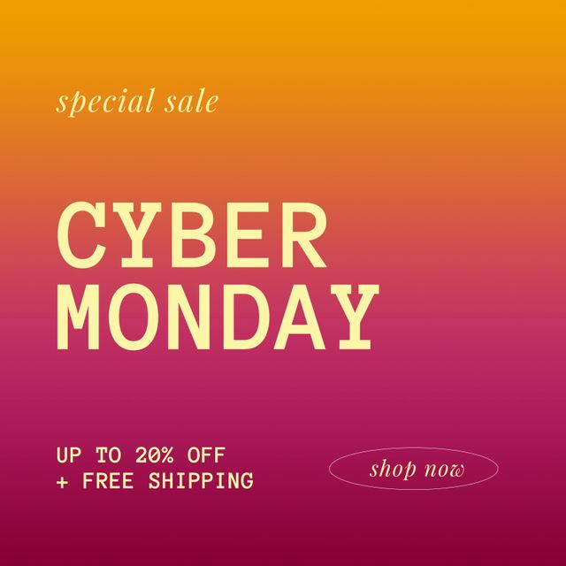 Image of cyber monday on yellow and pink background. Online shopping, sales, promotions, discount and cyber monday concept.