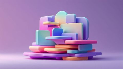 Abstract 3d sculpture with stacked pastel shapes on lavender for website designs