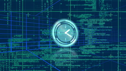 Futuristic Digital Clock Overlay with Data Code