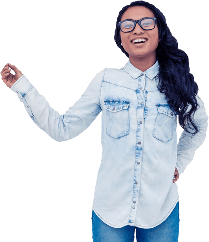 Transparent Asian Woman Posing Confidently with Smile