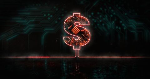 Glowing Dollar Sign Over Circuit Board Illustrating Digital Economy