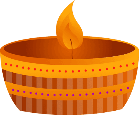 Festive vector oil lamp with striped bands on transparent background