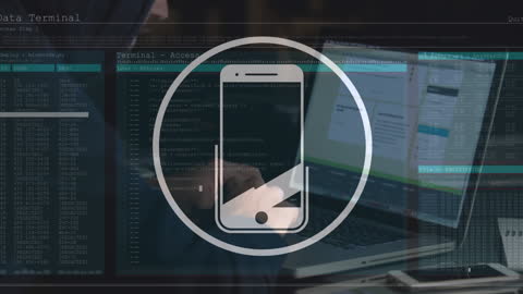Cyber Security Concept with Smartphone Sync Interface
