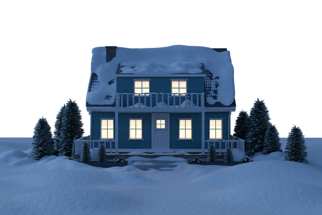 Snowy Winter House with Lights On and Transparent Background - Download Free Stock Videos Pikwizard.com