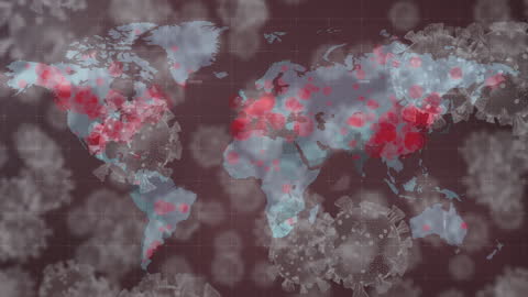 Digital Virus Map with Global Data Points Highlighting Impact
