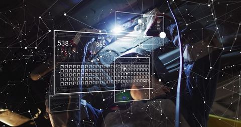 Female Technician Wearing Headlamp Using Holographic AR Interface While Inspecting Vehicle