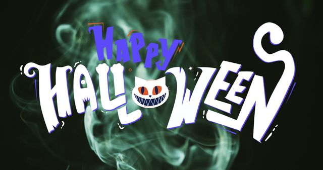 Happy Halloween Text with Eerie Green Smoke Background - Download Free Stock Images Pikwizard.com