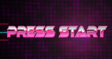 Retro press start sign with futuristic glowing background