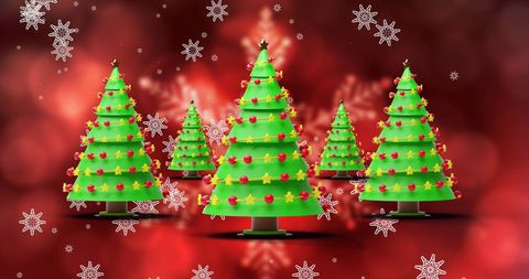 Festive Animated Christmas Trees on Red Water Background - Download Free Stock Images Pikwizard.com