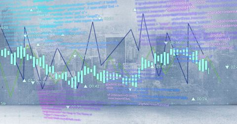 Futuristic Chart and Data Visualization Above Cityscape