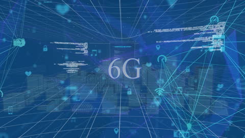 Futuristic 6G Network Vision with Data Elements and Cityscape