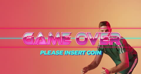 Retro Game Over Text with Soccer Player Illustration
