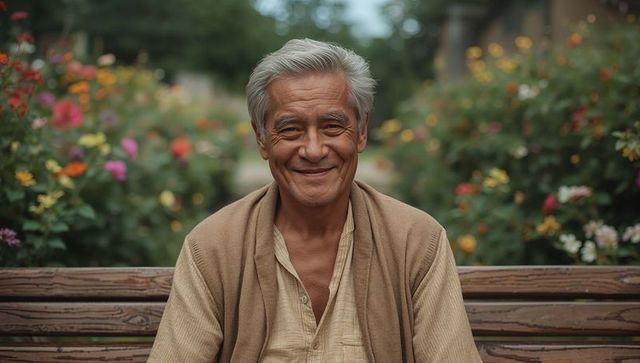 Senior Man Enjoying Peaceful Garden Moment