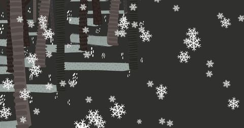 Digital Illustration of Falling Snowflakes and Bare Trees