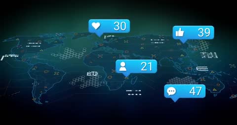Global Social Media Network with Notifications Overlaying World Map