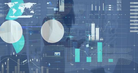 Digital Financial Data Overlay on Businesswoman in Modern Office - Download Free Stock Images Pikwizard.com