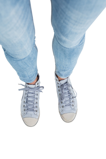 Top view of woman wearing casual grey trainers on transparent background - Download Free Stock Videos Pikwizard.com