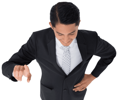 Confident Asian Businessman Pointing Down Transparent Background - Download Free Stock Videos Pikwizard.com