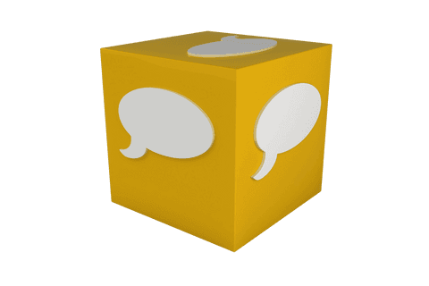 Yellow cube with speech bubbles on transparent background
