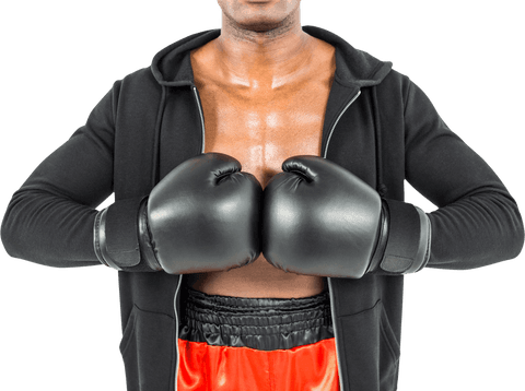 Transparent Boxer Preparing for Tournament in Black Sports Gear
