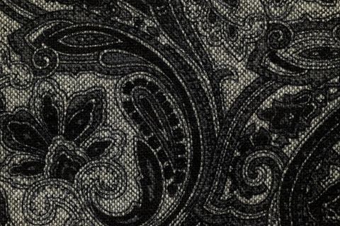 Black paisley woven fabric close-up texture for upholstery home decor and textile design