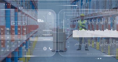 Digital Warehouse Interface with Logistic Data Overlay - Download Free Stock Images Pikwizard.com