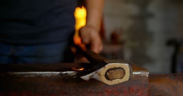 Blacksmith Working Hammer on Anvil in Workshop - Download Free Stock Images Pikwizard.com