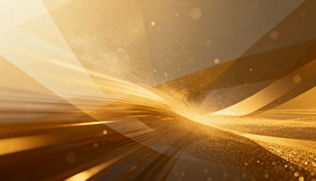 Flowing golden wave abstract background with ribbons of light and sparkling dust