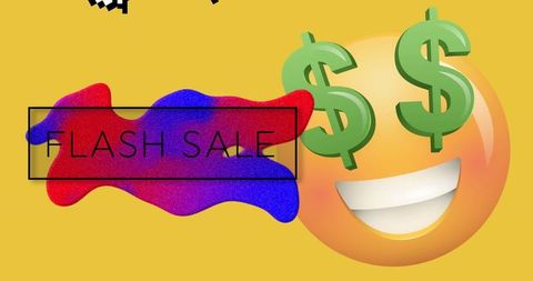 Retro Flash Sale with Money Emoji on Bright Yellow Background - Download Free Stock Images Pikwizard.com