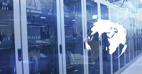 State-of-the-art data center connectivity with world map overlay