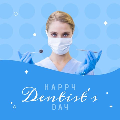 Celebrating dentist's day with skilled female dentist holding dental tools
