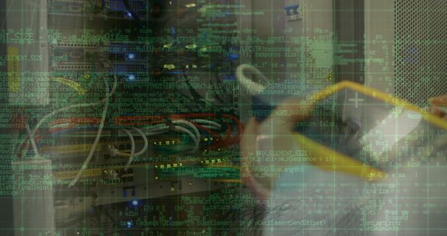 Technician Working in Data Center Analyzing Complex Code Overlay - Download Free Stock Images Pikwizard.com