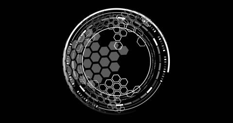 Abstract Geometric Sphere With Hexagons and Digital Elements