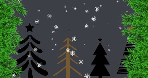 Digital Christmas Landscape with Falling Snowflakes