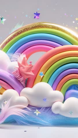 Rising Pastel Rainbow Sculpture, Stars Sparkling, Liquid Rippling - Fantasy Vertical Video