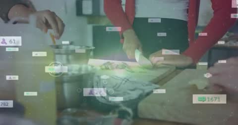 Home Cooking Duo Chopping Vegetables with Live Social Media Badges and Counters