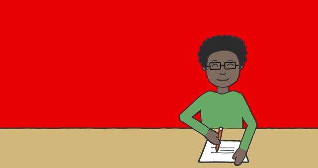 Illustration of Schoolboy Writing at Desk on Red Background - Download Free Stock Images Pikwizard.com