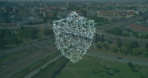 Digital Shield Animation Protecting Urban Cityscape