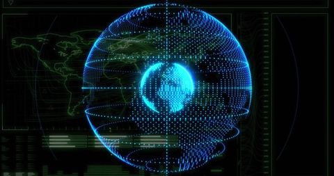 Holographic Globe with Data Panels in Futuristic Command Center
