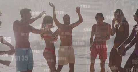 Diverse friends enjoying beach waves and ocean fun