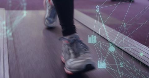 Footsteps on Treadmill with Digital Financial Overlay at Gym