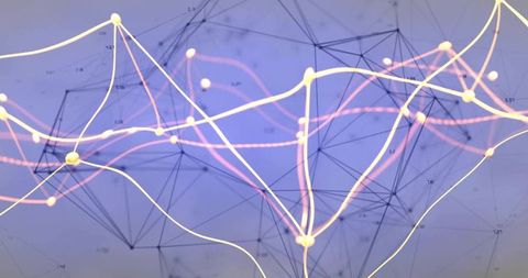 Abstract neural network visualization with glowing nodes, flowing data streams and mesh