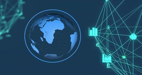 Glowing 3D Africa Globe with Neon Network Mesh Visualizing Global Connectivity