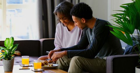 Morning Breakfast Couple Sharing Intimate Moments