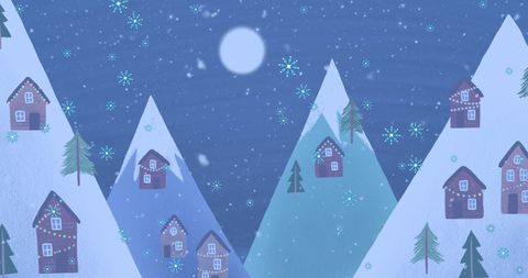 Snowflakes Falling in Tranquil Winter Night Landscape